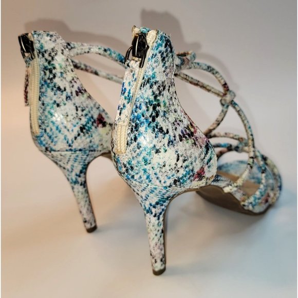 Amelia Grace Melissa Snake Skin Print Multi Color Rope Straps Zipper Heel 3.5 in - Picture 6 of 12